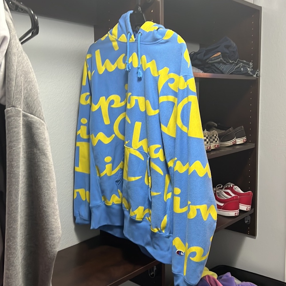 Blue & yellow champion hoodie | big & tall